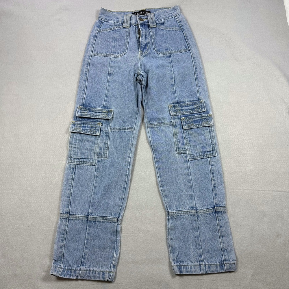 Lioness Cargo Jeans Light Wash High Waisted Straight Leg Denim XXS Utility Pants